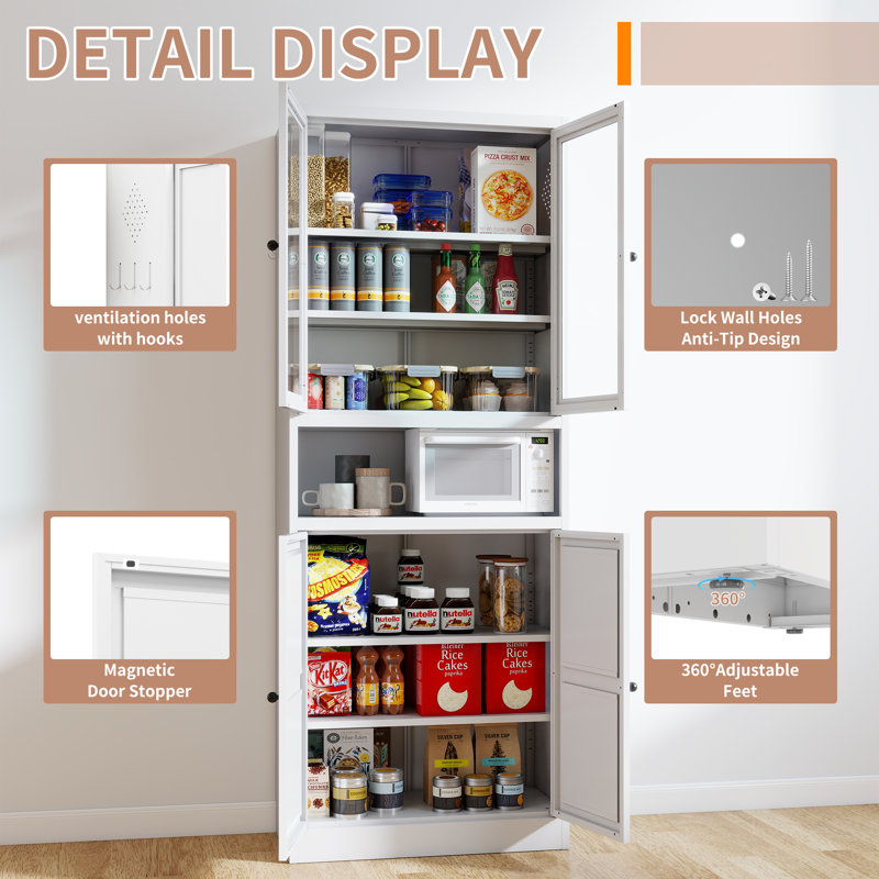 Rangement réglable pour garde-manger de 61 po en métal blanc avec 4 tablettes