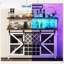 Armoire de bar à café avec lumières à DEL, armoire de rangement de vin de ferme avec support à vin et porte-verres, décor de bar de cuisine, salle à manger à la maison