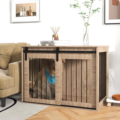 Grande cage de rangement pour chien - noyer brun, 39 po x 23 po x 24 po, avec table coulissante pour porte d'entrée pour chien,