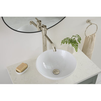 Gerber Cymira 15 In. Round Vessel Bathroom Sink, Above-Counter Glazed White Fireclay Ceramic Vanity Sink, Modern Transitional Basin Sink Bowl