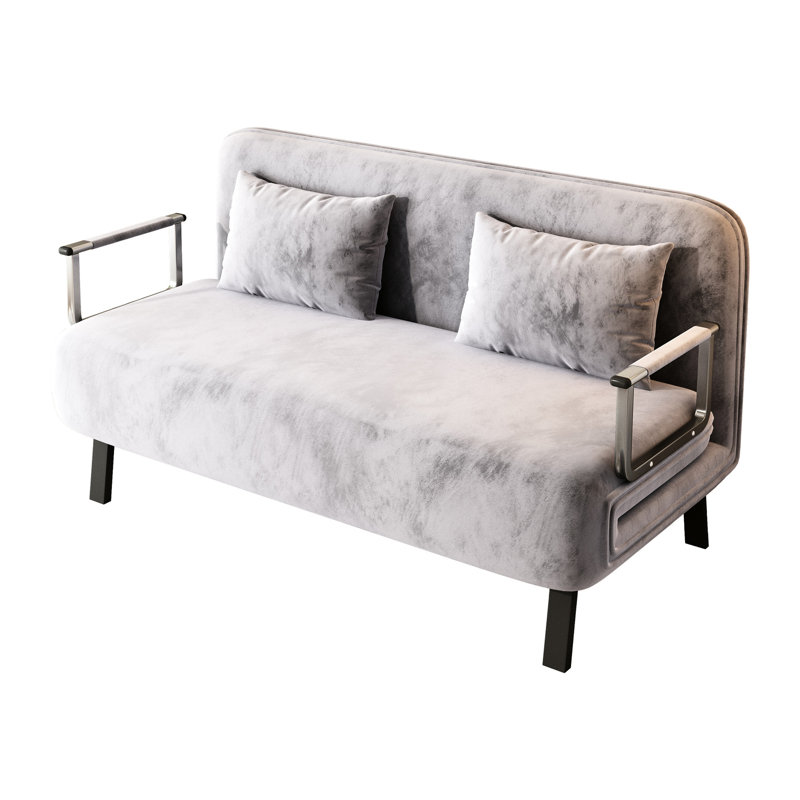 Metal Frame Velvet Chair Bed With Soft Upholstery And Adjustable Seat Height Gray In Base Foldable Function, Light Gray