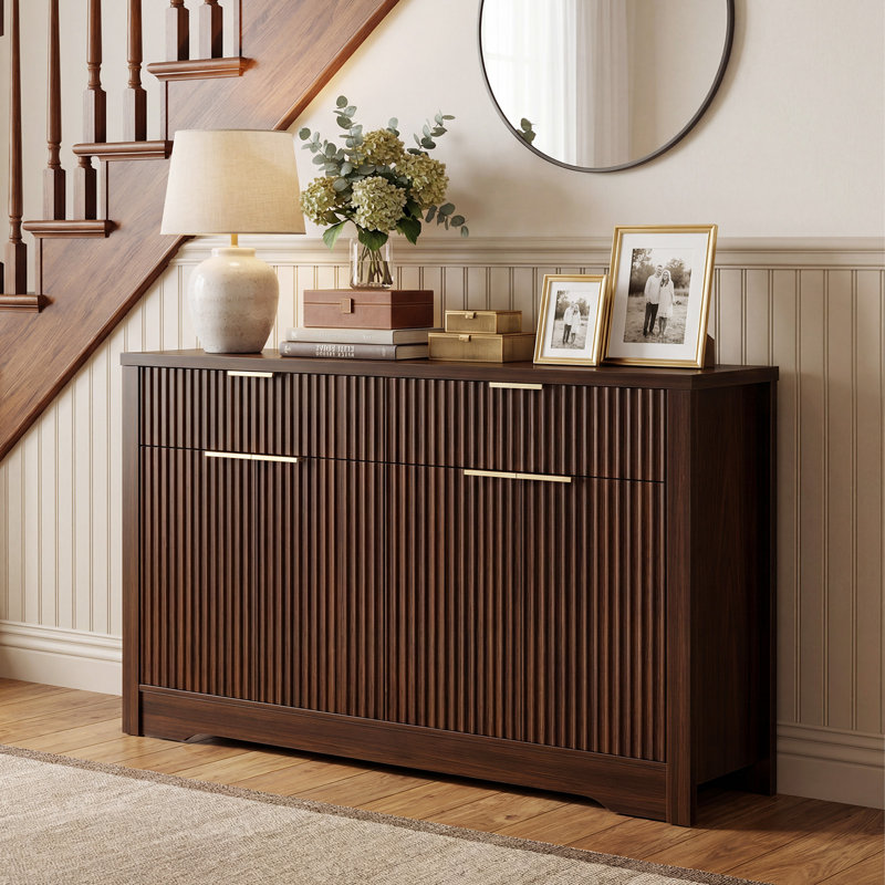Buffet de 55 po avec rangement, tiroirs et tablettes réglables, Noyer noir