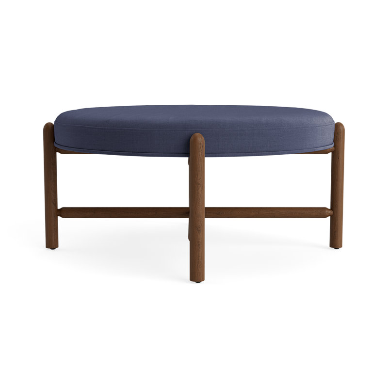 Vane 36" Round Ottoman, Navy, Walnut