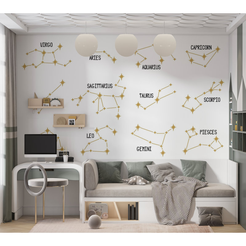 Premium Peel & Stick Wall Mural - Zodiac Constellations, 150" W x 108" L