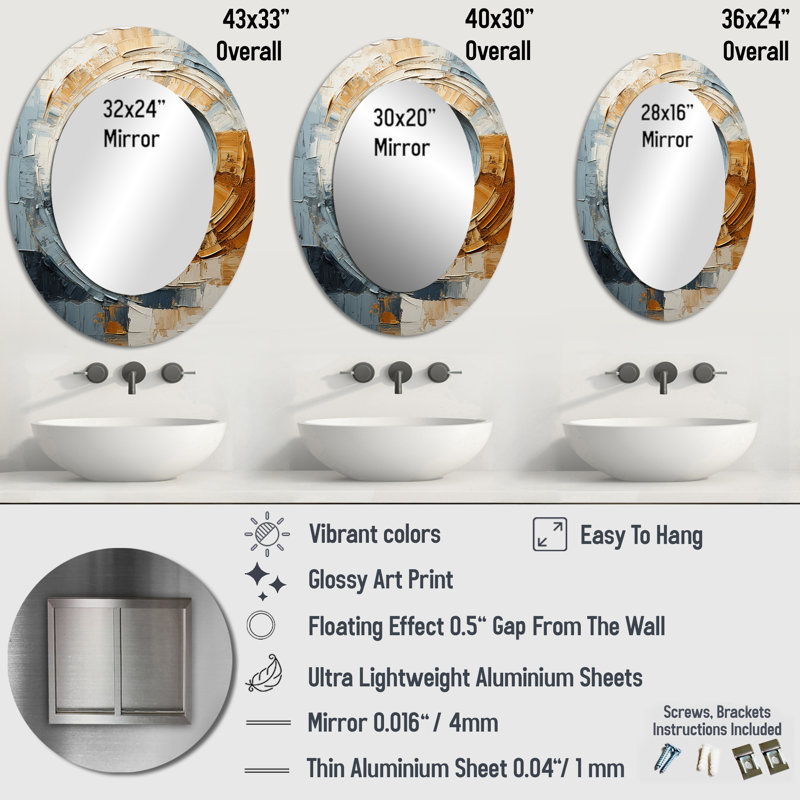 Blue Gold Timeless Turn Vortex - Modern Oval Wall Mirror, 43" x 33"