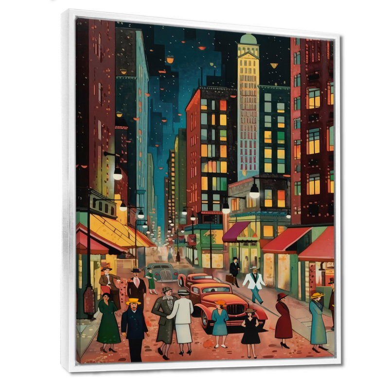 Art déco rétro City Life I - Fashion Woman, art mural encadré, H 32 po x l 16 po x P 1 po, Cadre flottant blanc