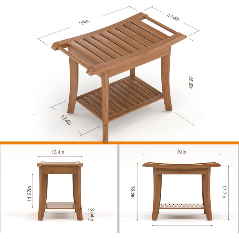 Banc de douche en bois l 24 po, Brun, H 18,5 po x l 24 po x P 13,4 po