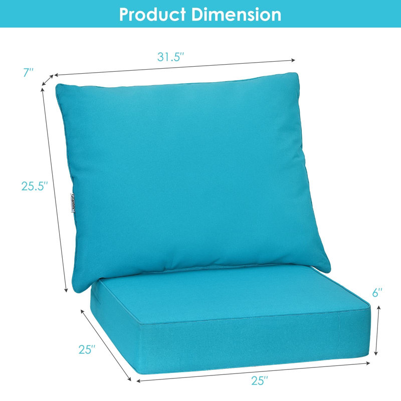 Outdoor 6'' Chaise Lounge Seat / Back Cushion, Light Blue