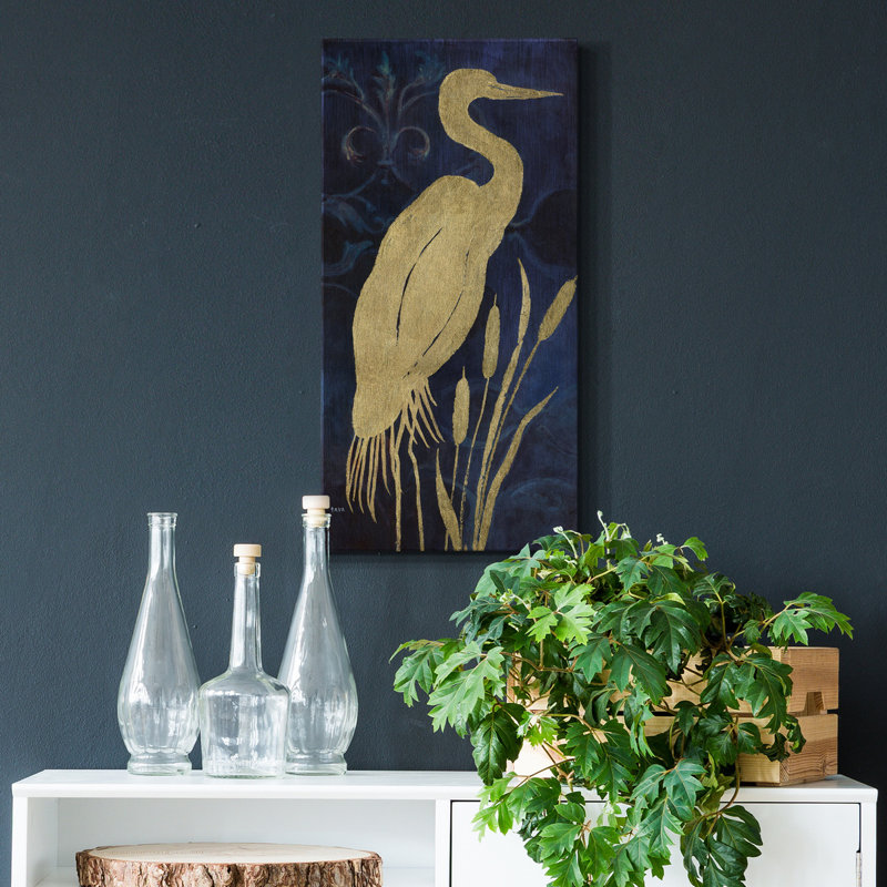 «Egret on Indigo I», reproduction d'art sur toile tendue, H 16 po x l 8 po x P 1 po
