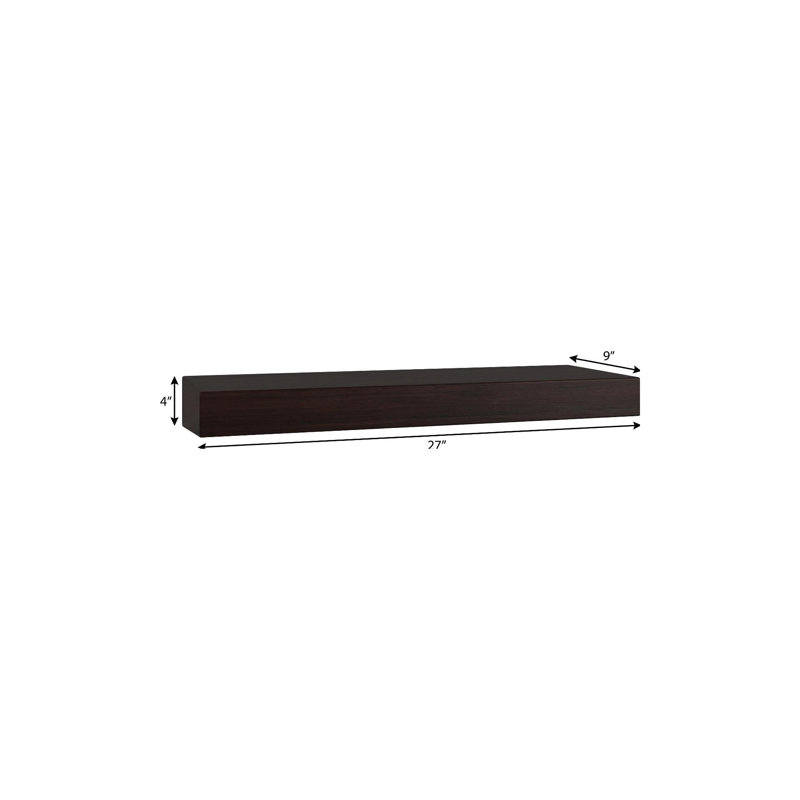 24" Espresso Solid Wood Wall Mounted Floating Shelf