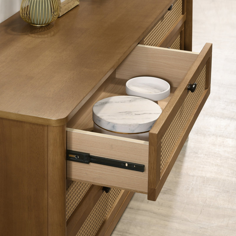 Ensemble de chambre à coucher 5 pièces en bois d'hévéa avec commode, miroir, table de chevet et commode Vichy