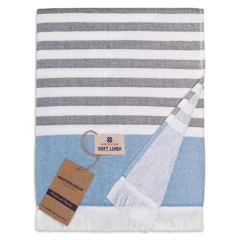 Serviettes de plage 100% coton 35 x 60 po Peshtemal, Marine, 1 pièce