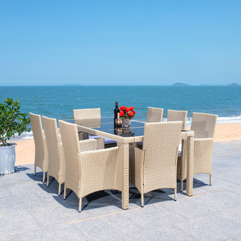Hailee Beige Wicker 8-Person Outdoor Dining Set with Cushions