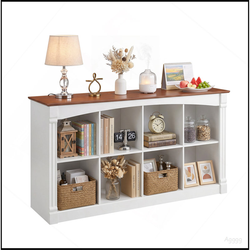 Organisateur de rangement à 8 cubes, bibliothèque cubique en bois à deux niveaux à 2 niveaux avec moulures décoratives, étagère à casiers ouverts, console basse pour salon, chambre à coucher, bureau