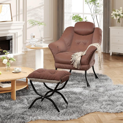 Fauteuil d'appoint moderne rembourré en velours avec poche latérale de rangement et repose-pieds pliable, structure en acier renforcé, fauteuil de lecture de 330 lb pour les petits salons et appartements, couleur café