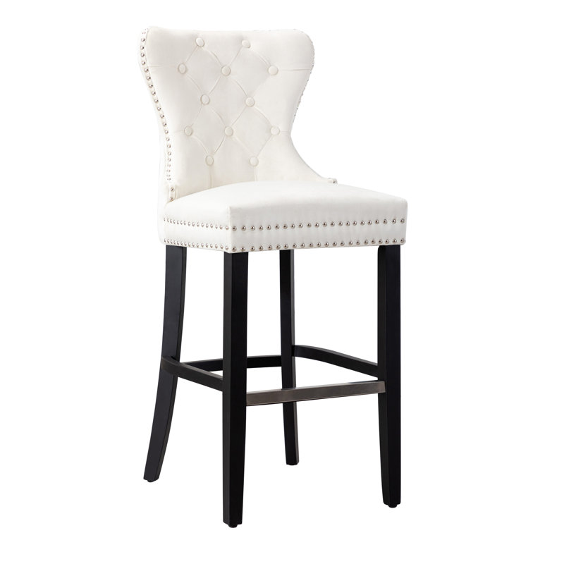 Tabouret de bar et de comptoir Kirsten, Tabouret de bar (siège d'une hauteur de 29 po), Ivoire / cadre noir
