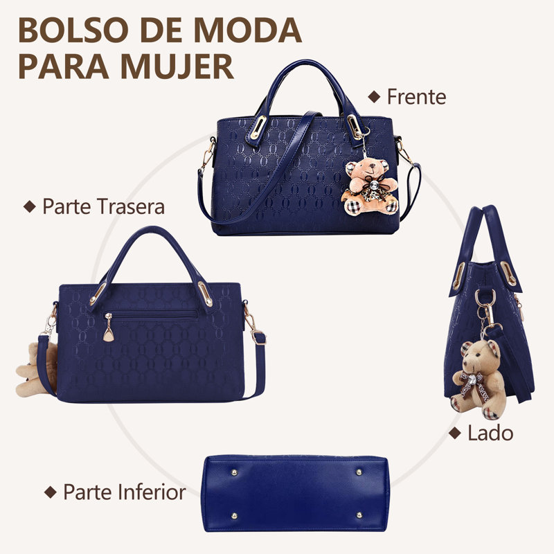 4 pièces / ensemble de sacs à main en cuir pour femme, Bleu