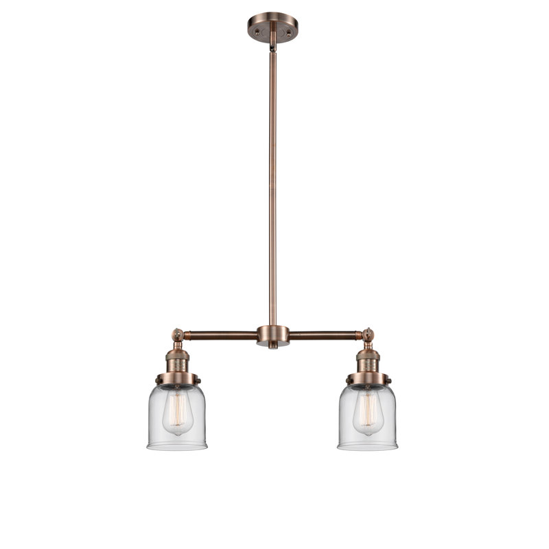 Bell - 2 Light 21" Island Light, 6 Watt Vinage LED Bulb, Clear, Antique Copper