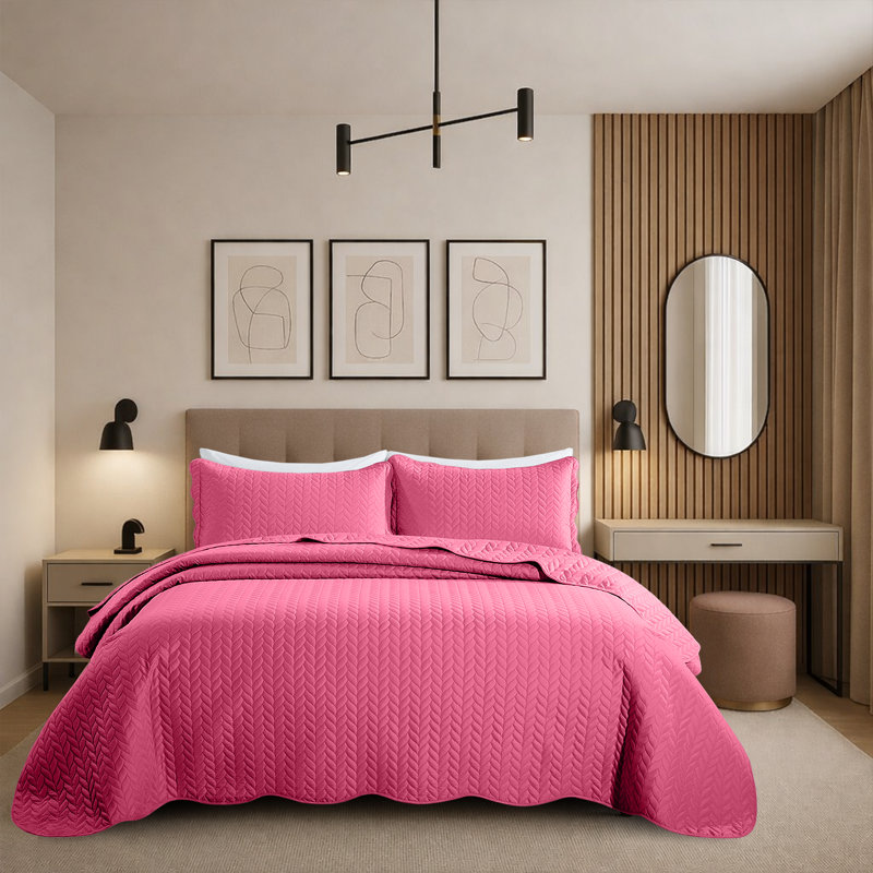 Modern Embossed Microfiber Twin Quilt Set, Pink