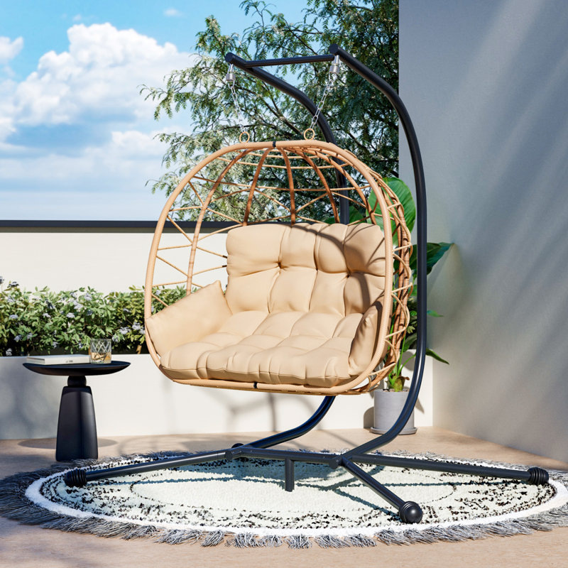 Fauteuil pour 2 balançoires en osier avec support, Beige