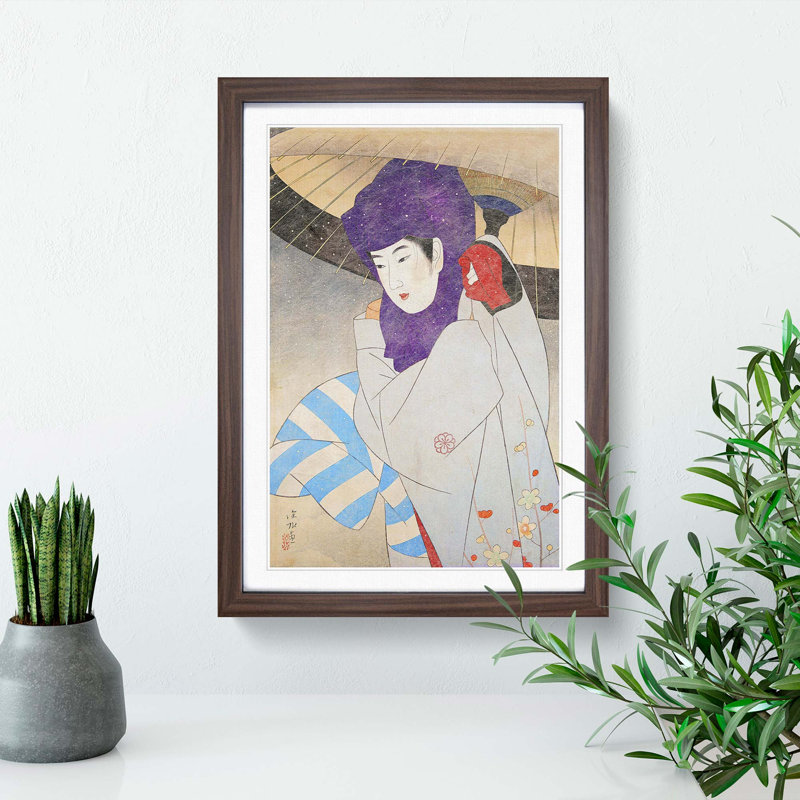 A Lady With A Parasol by Ito Shinsui - Single Picture Frame Painting, 63cm H x 45cm W x 2cm D, Walnut Framed