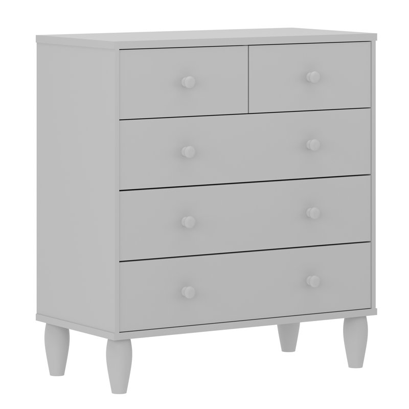 Aurey 5 Drawer Kids Dresser With Engineered Wood Frame And Tapered Wooden Legs, Gray