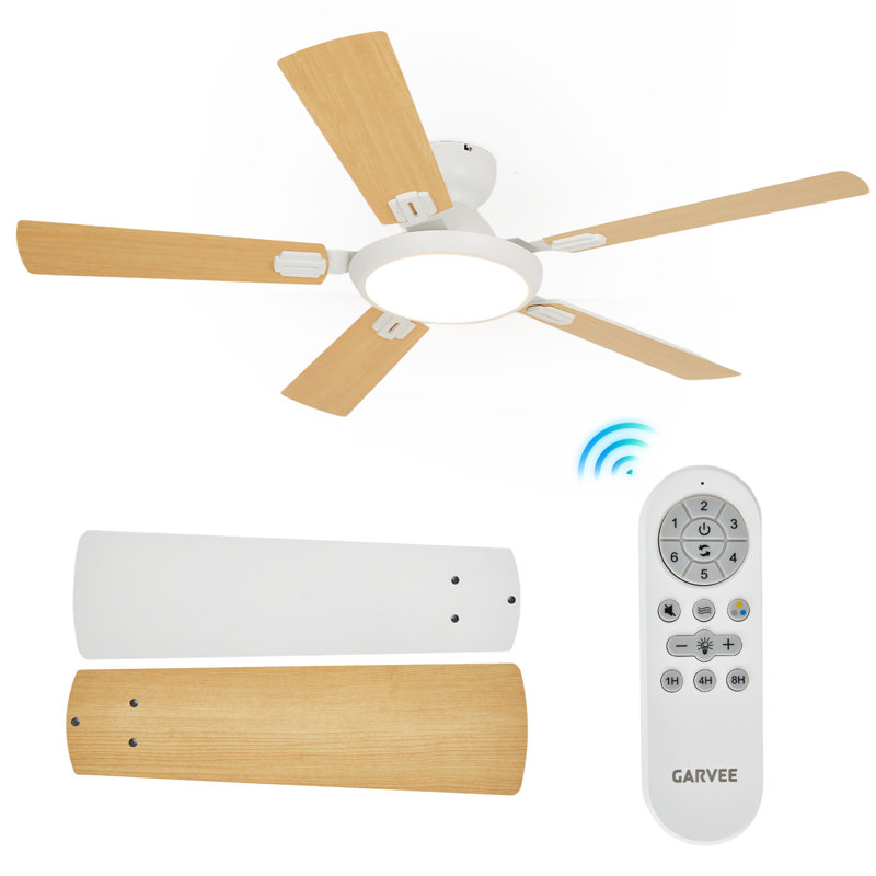 Ventilateur de plafond 52 po avec lumière et télécommande, ventilateur de plafond moderne à 5 pales avec lumière DEL à intensité variable, moteur à courant continu réversible à 6 vitesses pour la chambre à coucher, le salon et la cuisine