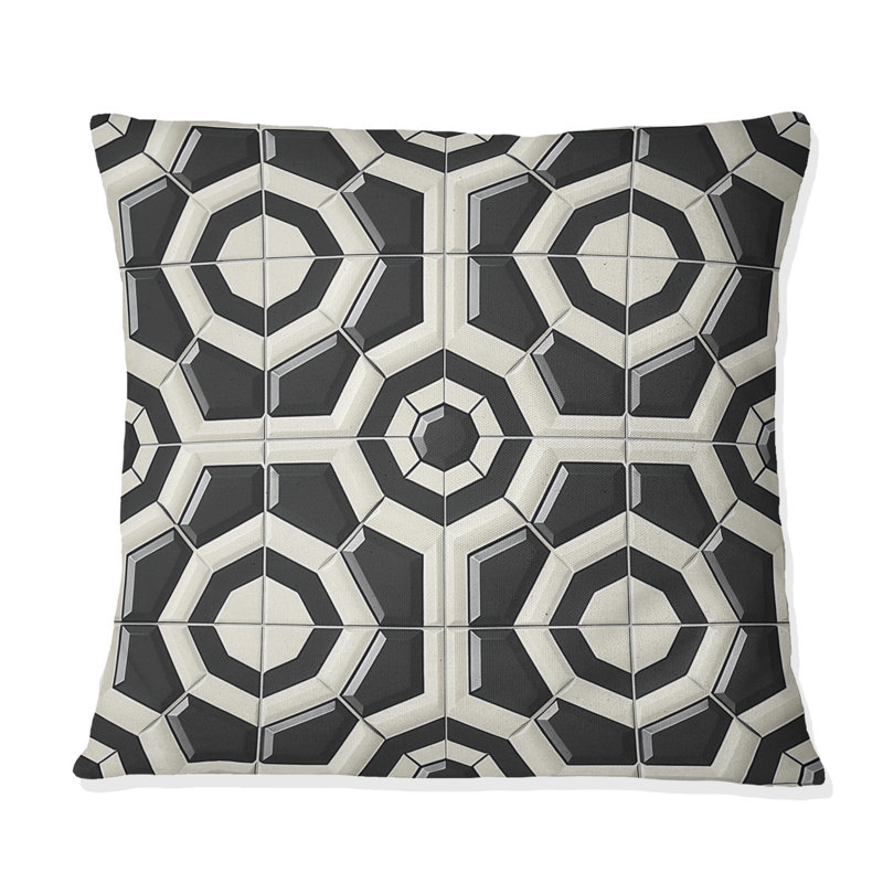 Coussin noir et blanc Midcentury, H 16 po x l 16 po