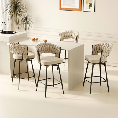 Ensemble de 2 chaises de bar pivotantes à 360 °, équipées d'un tabouret de comptoir à dossier moelleux, d'une chaise de cuisine moderne de luxe à pieds en métal, convient aux repas en famille, aux îlots de cuisine
