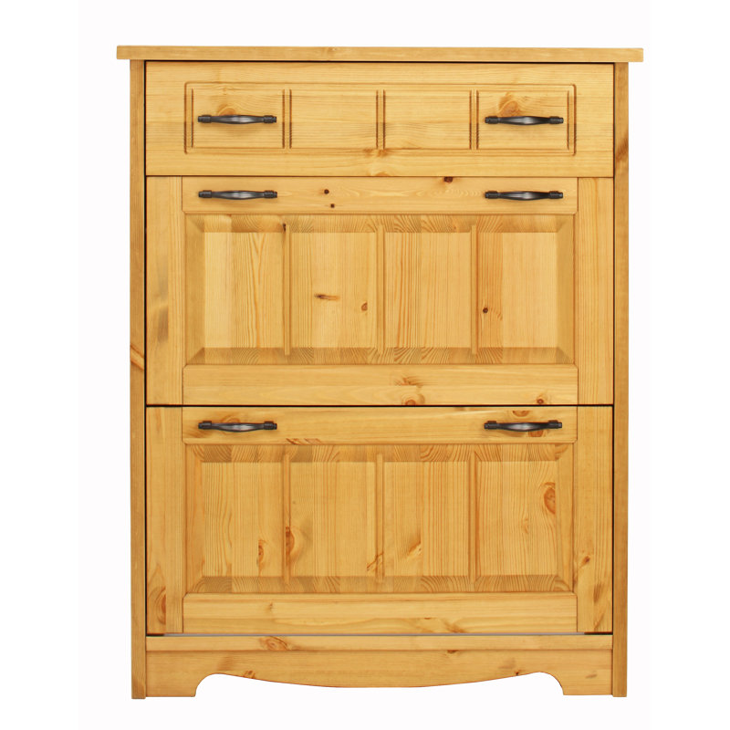 8 Pair Solid Wood Shoe Storage Cabinet, Oiled 