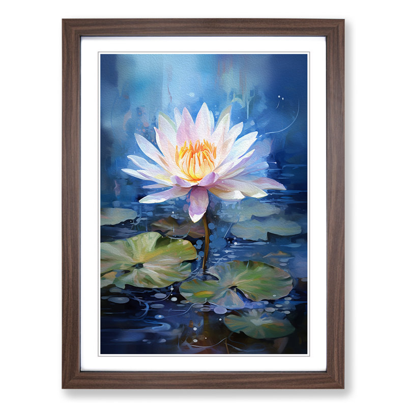 Water Lily Gestural - Framed Print, 46cm H x 34cm W x 2cm D, Walnut