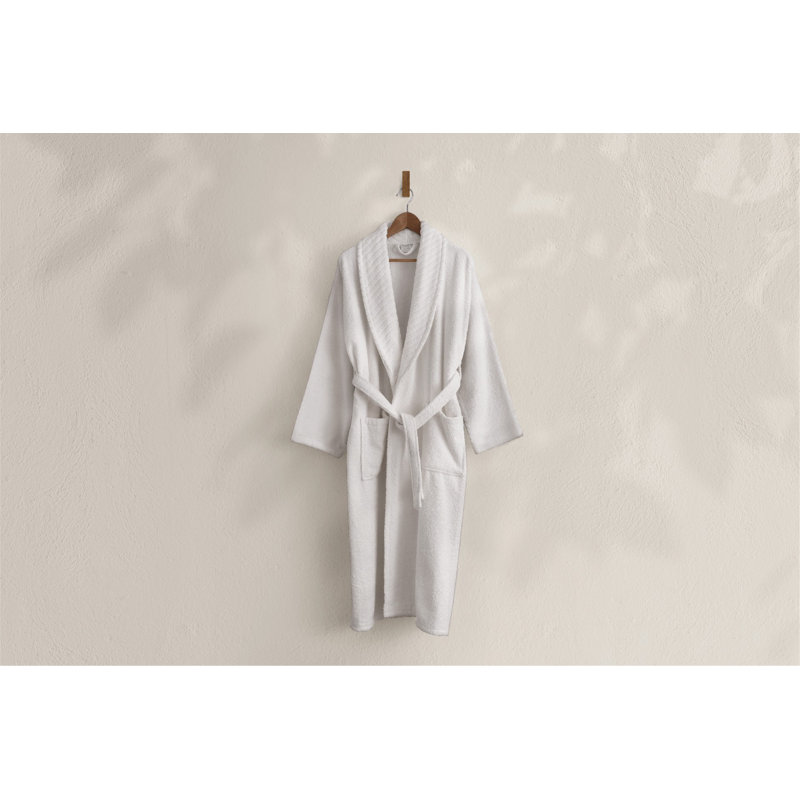Peignoir 100% coton mi-mollet avec poches, Blanc, G / TG