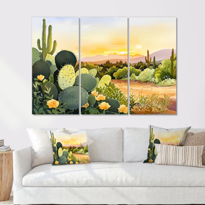 Cactus paysage au coucher du soleil III - ensemble d'art mural floral cactus