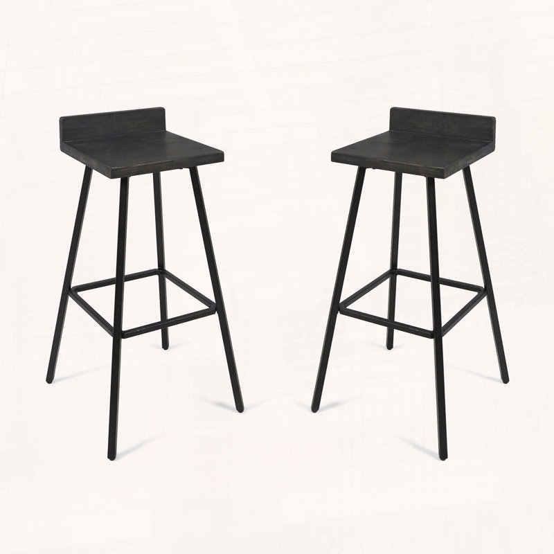 Tabouret de bar en bois d'acacia avec structure en fer (ensemble de 2)