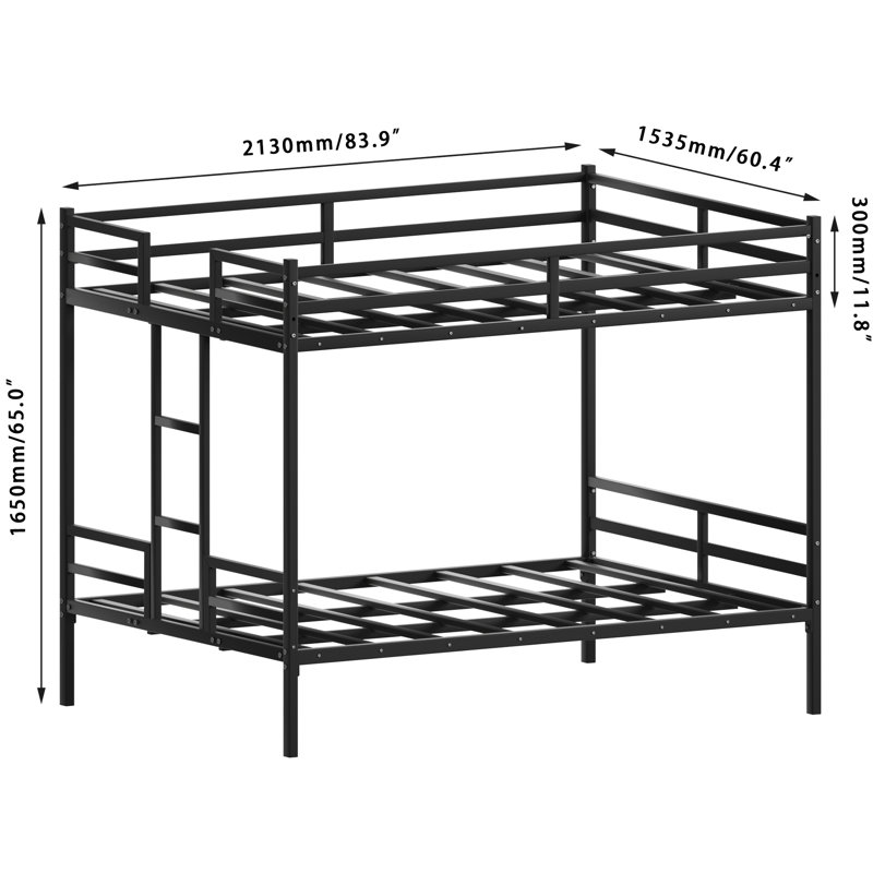 Lit superposé grand lit, lit en métal avec garde-corps double et structure noire supportant 110 lb par lit superposé, coffre-fort, escalade pratique, rangement élégant sous le lit, optimisation de l'espace, facile