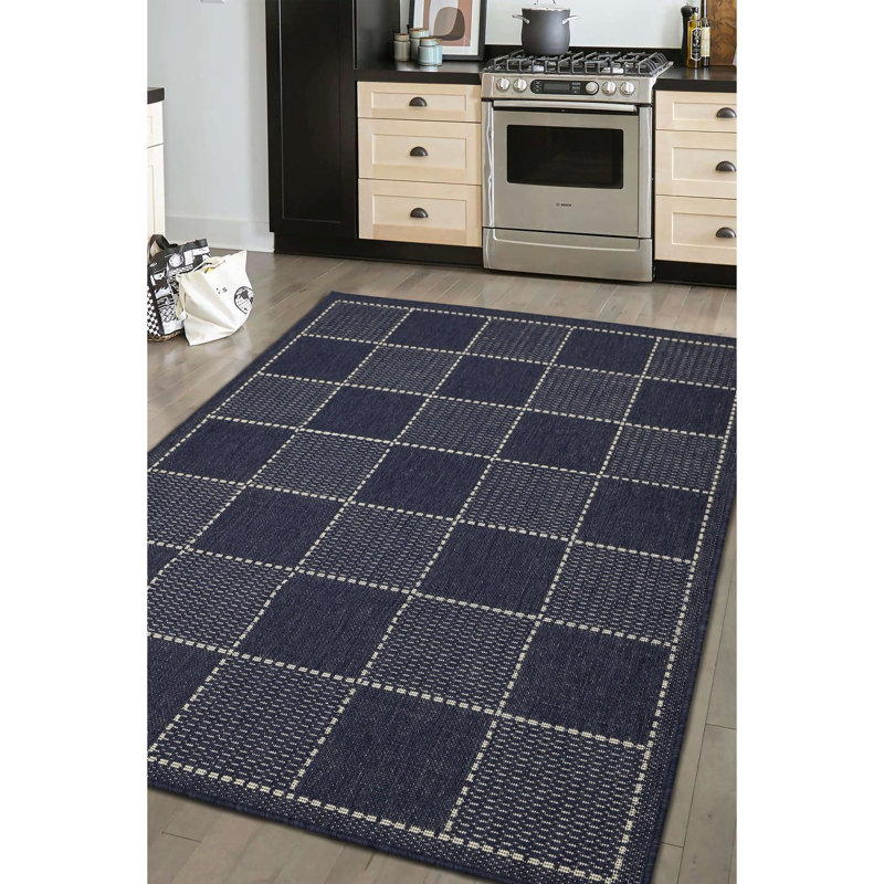 Check Gel Flatwe Navy, Runner 60 x 180 cm