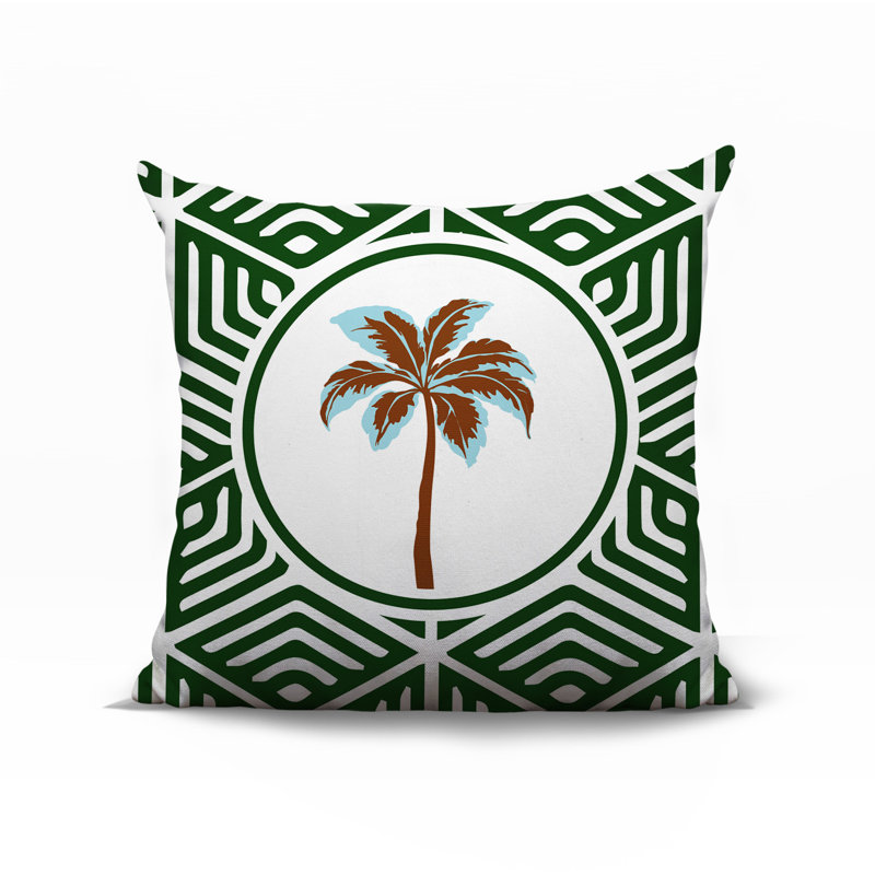 Oreiller carré réversible intérieur / extérieur Leilani Palm, Carré 17 po, Vert