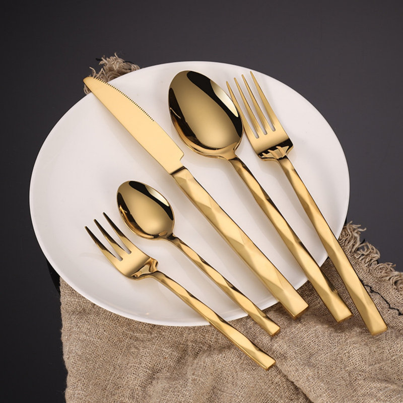 Ensemble de couverts 20 pièces en acier inoxydable avec motif à losanges et fourchette pour la gastronomie et le restaurant