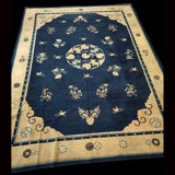 Wool Knotted Blue Rectangle Room Size Chinese - Peking 1930s Antique Rug