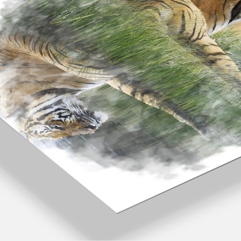 «Relaxing Tiger» - reproduction d'art, H 40 po x l 30 po x 1,5 po, Métal
