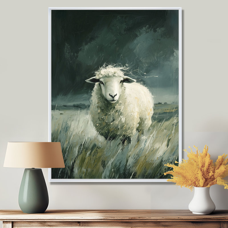 Art mural mural «Mouton», Impression encadrée flottante, H 44 po x l 34 po, Blanc