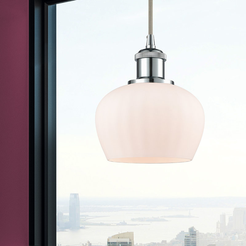 Luminaire suspendu en forme de cloche à 1 lumière Patrina, Chrome poli, Ampoule non incluse, Blanc mat