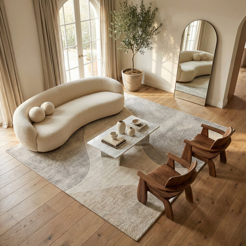 Rug Branch Evara 4' x 6' (3'11" x 5'10") Beige/Brown Abstract Area Rug, Contemporary, Medium Pile, Stain-Resistant Carpet - Living Room, Bedroom, Dining Room, and Kitchen