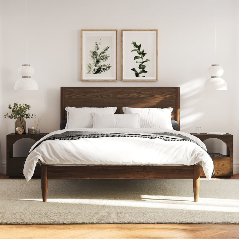Ensemble de chambre à coucher 3 pièces Besan, Noyer, 3 pièces: lit, 2 tables de chevet