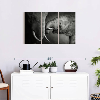Éléphant 3 pièces d'affection sur toile
