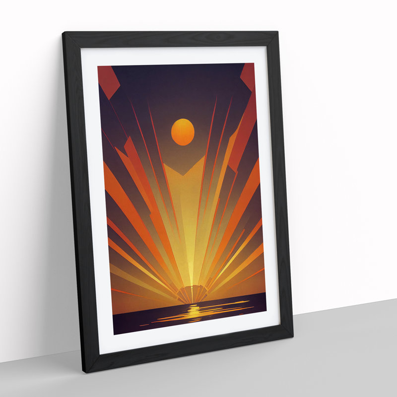 Deco Ocean Sunset No.5 - Single Picture Frame Print, 64cm H x 46cm W x 2cm D, Black