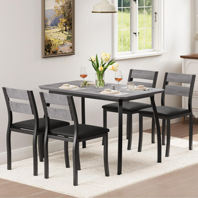 Ensemble de table de salle à manger pour 4 personnes, ensemble de table de salle à manger moderne en métal et bois pour 4 personnes avec rebord chanfreiné et sièges coussins, peu encombrant pour coin-repas, appartement, petit espace, coin-repas, gris