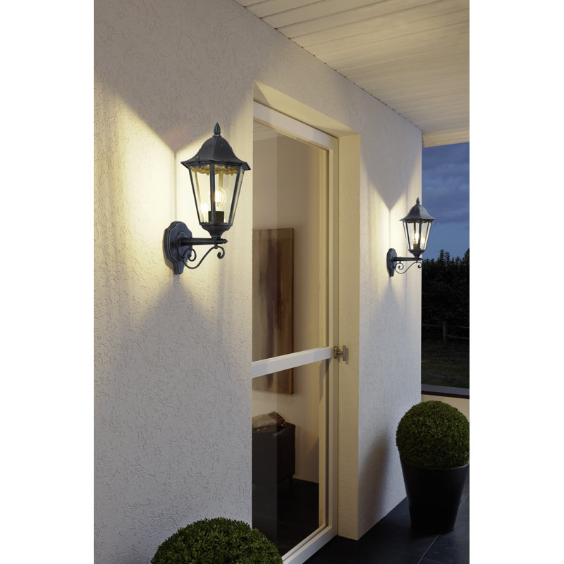 Deonte 47.5cm H Outdoor Wall Lantern, Black / Patina Silver