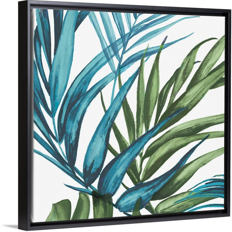 «Palm Leaves II» par Eva Watts - reproduction d'art sur toile, H 26 po x l 26 po x P 1,75 po, Cadre noir