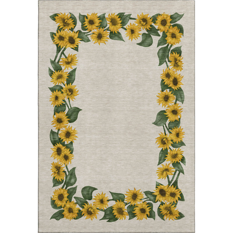 Tapis jaune Cerrito AMF172 lavable à la machine de qualité supérieure, Rectangle 2 pi 6 po x 3 pi 10 po